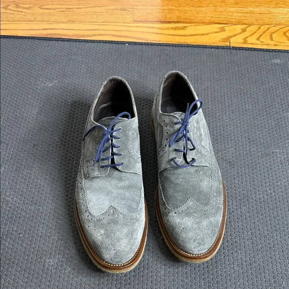 To Boot Grey Suede Wingtip Derbys with Blue Laces size 10 Oxford lace up